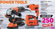 Black & Decker 400W Jig Saw-Single Speed/Mouse Sander/650W 115mm Grinder/550W 10mm Hammer Drill-Each