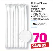 Mainstays Unlined Sheer Taped Curtain Plain Net White-230 x 218cm