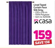 Casa Lined Taped Curtain Faux Silk Grey-230 x 218cm