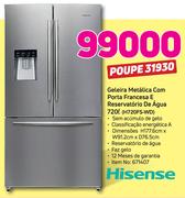 Hisense 720Ltr Geleira Metalica com Porta Francesa e Reservatorio de agua H720FS-WD