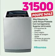 Hisense 16Kg Máquina De lavar Roupa Prateada com Carregamento Superior WTQ1602S