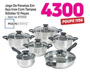 Mainstays Jogo de Panelas em aco Inox com Tampas Solidas 12 Pecas