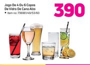 Jogo de 4 ou 6 Copos de Vidro de Cano Alto