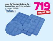 Waltex Jogo de tapetes de casa de banho diversos 3 pecas Bella