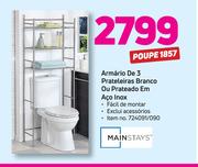 Mainstays Armario de 3 Prateleiras branco ou prateado em aco Inox