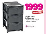 Contour unidade preta de 3 gavetas