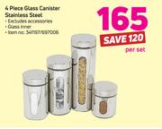 4 Piece Glass Canister Stainless Steel-Per Set