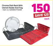 Chrome Dish Rack With Utensil Holder & Tray-Each