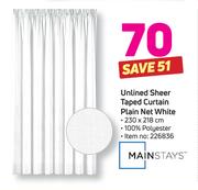 Mainstays Unlined Shear Taped Curtain Plain Net White-230 x 218cm 