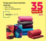 Mainstays Single Polar Fleece Blankets Assorted-130 x 150cm