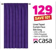 Casa Lined Taped Curtain Faux Silk Grey-230 x 218cm