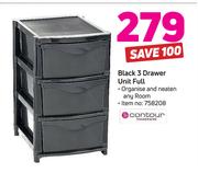 Contour Black 3 Drawer Unit Full