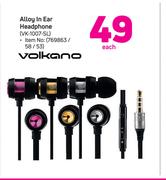 Volkano Alloy In Ear Headphone VK-1007-SL-Each