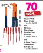 Fragram Riveter With Rivet Or 500mm Fiberglass Handle Claw Hammer & 8 Piece Electric Screwdriver Set