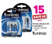 Uniross Alkaline AA Or AAA BP-4-Each