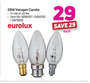 Eurolux 28W Halogen Candle-Each