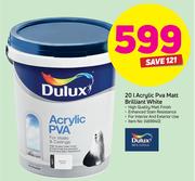 Dulux 20Ltr Acrylic PVA Matt Brilliant White