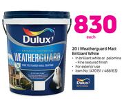 Dulux 20Ltr Weatherguard Matt Brilliant White--Each