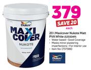 Dulux 20Ltr Maxicover Nukote Matt PVA White-Each
