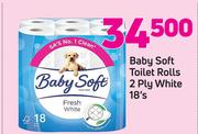 Baby Soft Toilet Rolls 2 Ply White 18’s