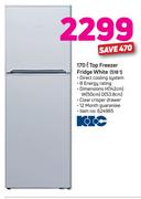 KIC 170L Top Freezer Fridge White 518 1