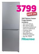 Hisense 299L Bottom Freezer Fridge Metallic H299BME