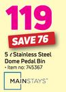 Mainstays 5Ltr Stainless Steel Dome Pedal Bin