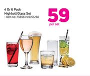 4 Or 6 Pack Hiball Glass Set-Per Set