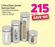4 Piece Glass Canister Stainless Steel