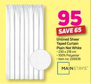 Mainstays Unlined Sheer Taped Curtain Plain Net White