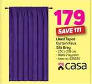Casa Lined Taped Curtain Faux Silk Grey