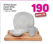 12-Piece Square Classic White Dinner Set