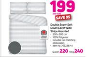 Always Home Queen Super Soft Duvet Cover Wide Stripe-Per Set