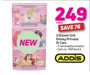 Addis 3 Drawer Unit Disney Princess Or Cars-Each