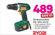 Ryobi 12V Nicad Cordless Drill DRILL HCD-12