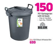 Big Jim 70L Garbage Bin With Lid Black