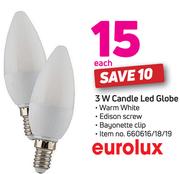 Eurolux 3W Candle LED Globe-Each