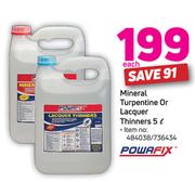 Powafix Mineral Turpentine Or Lacquer Thinners 5L-Each