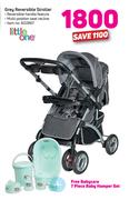 Little One Grey Reversible Stroller + Free Babycare 7 Piece Baby Hamper Set