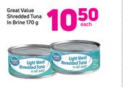 Great Value Shredded Tuna In Brine-170g Each