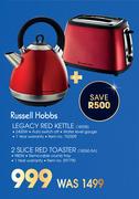 Russell Hobbs Legacy Red Kettle + Russell Hobbs 2 Slice Red Toaster-Per Set