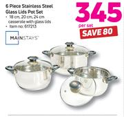 Mainstays 6 Piece Stainless Steel Glass Lids Pot Set