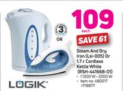 Logik Steam And Dry Iron LSI-005 Or 1.7Ltr Cordless kettle White RSH-441668 01-Each 