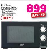 Defy 20Ltr Manual Microwave White MDMO367 WM203