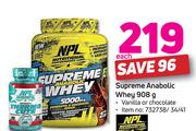 NPL Supreme Anabolic Whey In Vanilla, Strawberry Or Chocolate-908g Each
