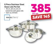 Mainstays 6 Piece Stainless Steel Glass Lids Pot Set-Per Set
