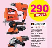 Black & Decker Mouse Sander KA161/400W Jig Saw/550W 10mm S/S Hammer Drill Or 650W 115mm Grinder-Each