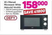 Defy 20Ltr Manual Microwave White MDM0367 WM203