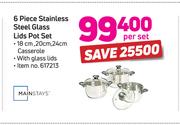 Mainstays 6-Piece Steel Glass Lids Pot Set-Per Set