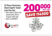 Tissoli  12-Piece Stainless Steel Saphir Solid Lids Pot Set-Per Set